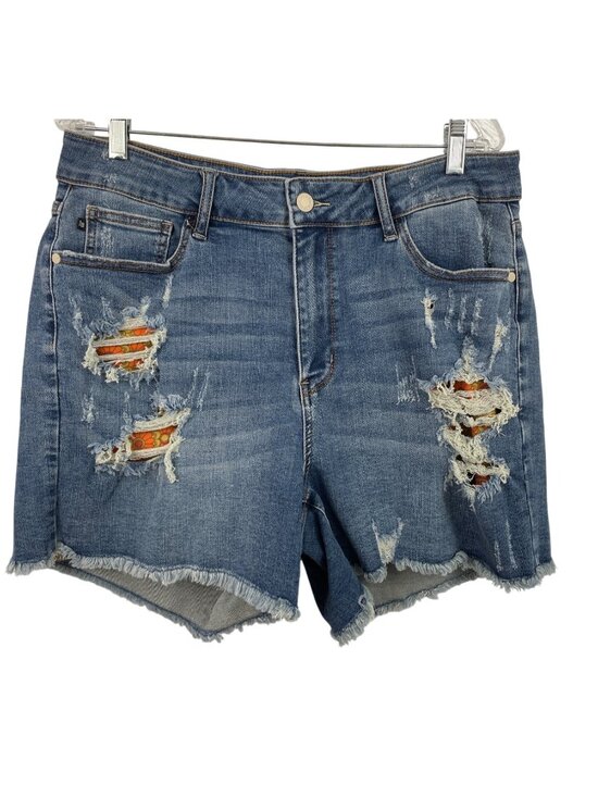 Judy Blue Pants - Judy Blue Womens 2XL Distressed Retro Floral Lined Cut Off Denim Jean Shorts